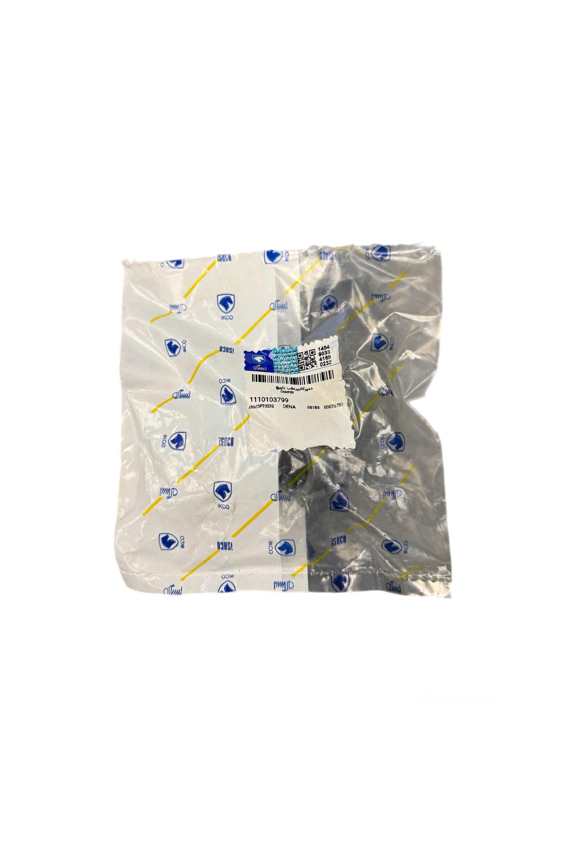 دمپر کالیپر عقب با پیچ دنا در بسته‌بندی اصلی ایساکو همراه با برچسب هولوگرام و شماره فنی