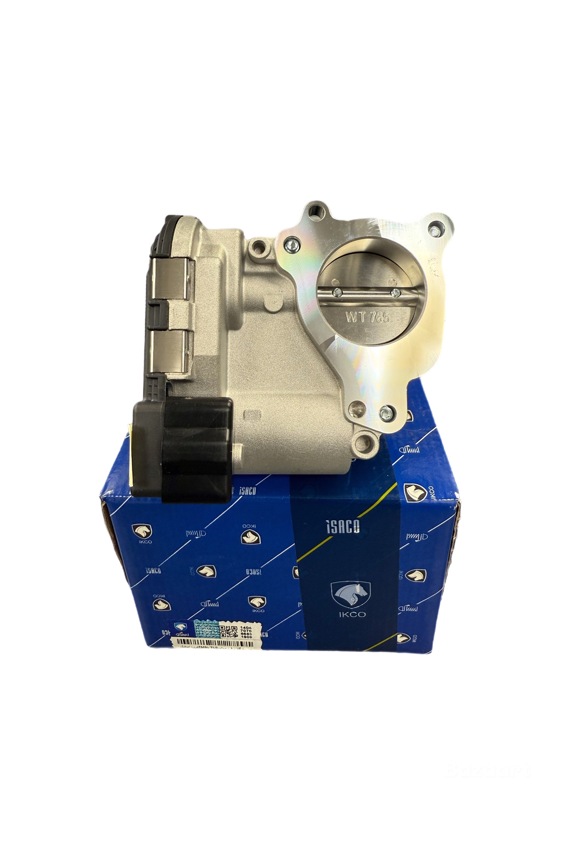 محفظه کامل دریچه گاز برقی TU3 غرب استیل روی جعبه آبی ایساکو با هولوگرام و لیبل اصالت کالا مخصوص پژو ۲۰۶