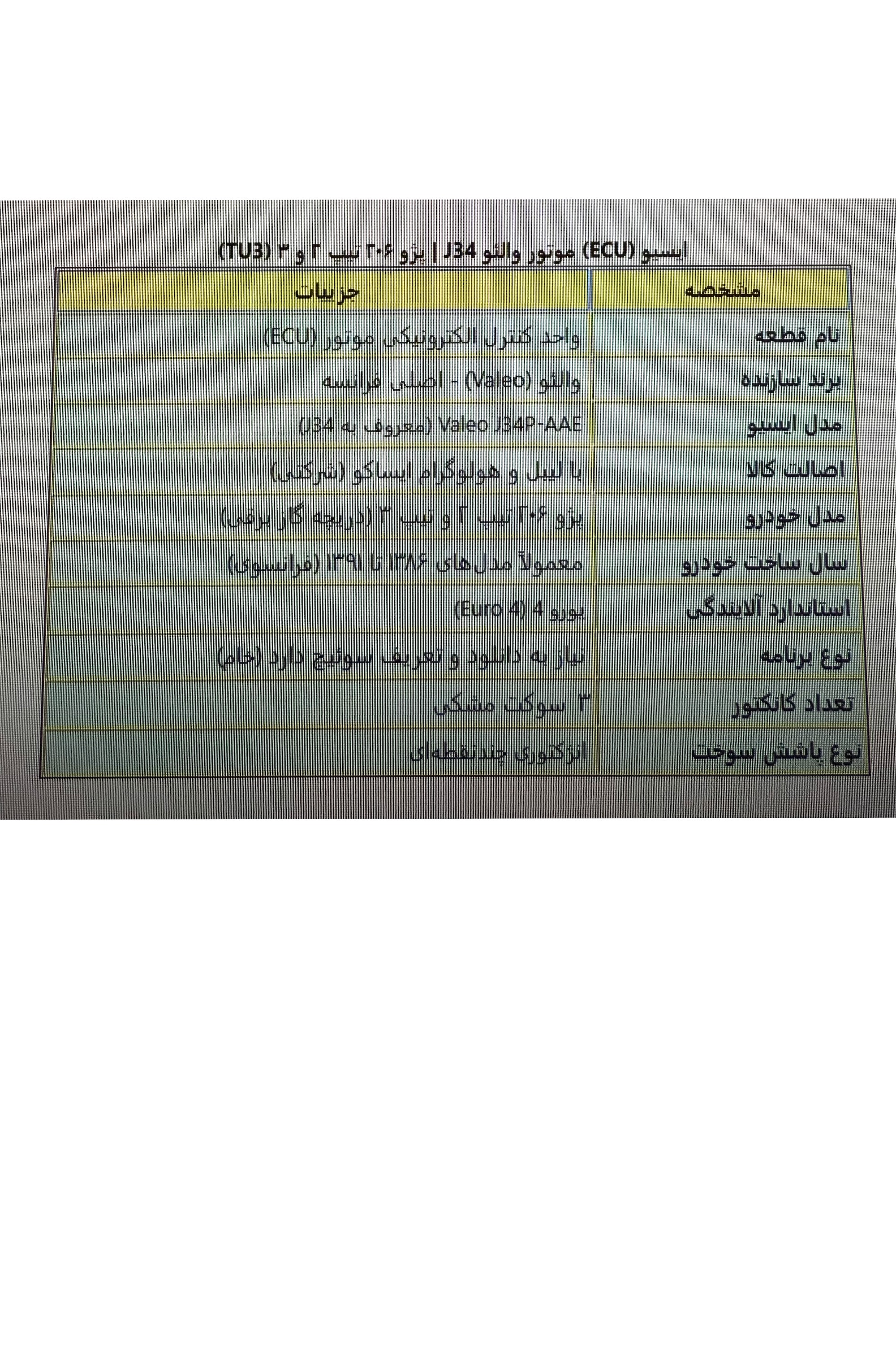 عکس کامل مشخصات محصول